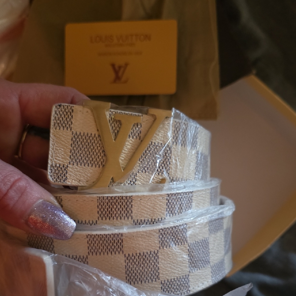 Louis Vuitton Checkered White and Gold Belt
